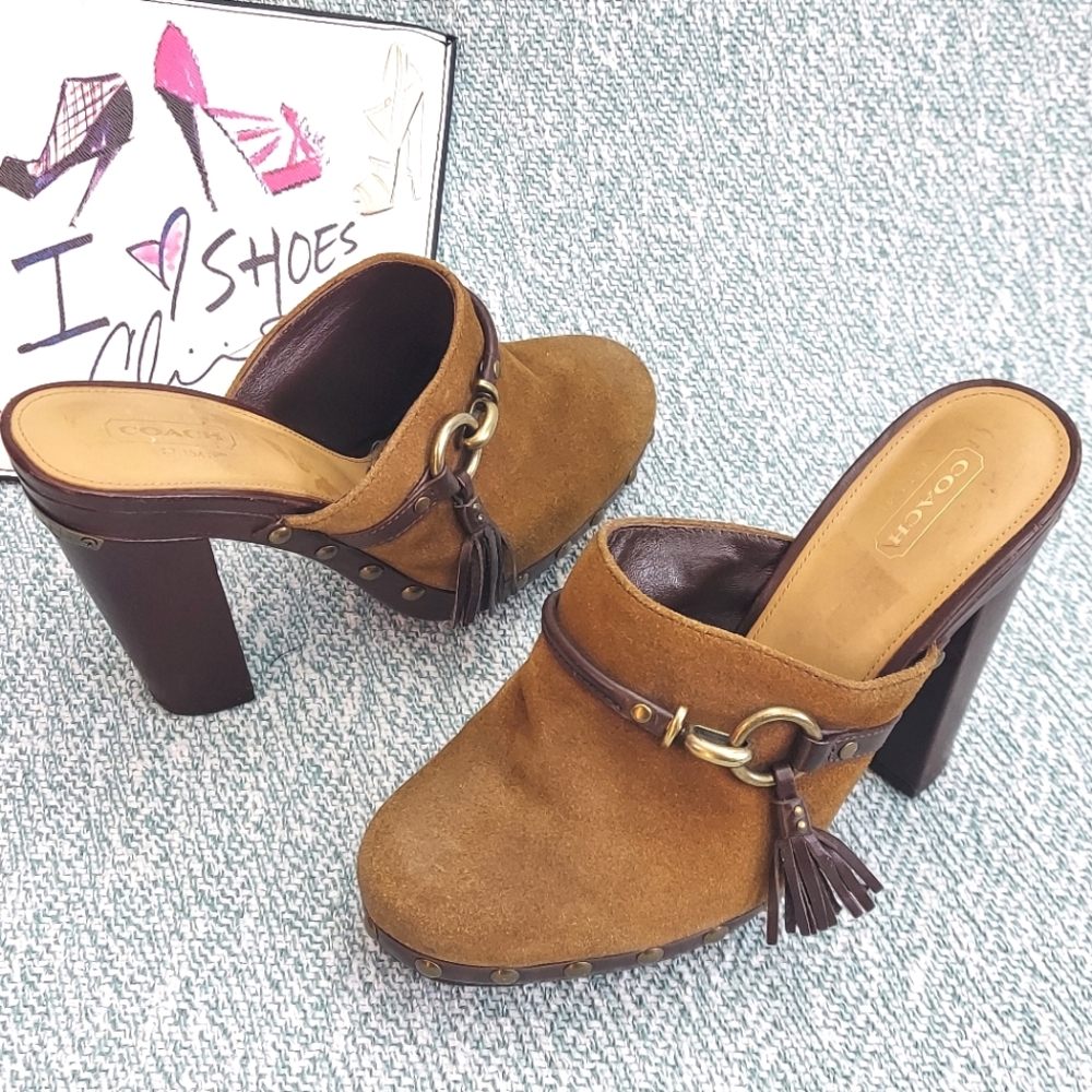 Coach Studded Suede Clogs, sz 8.5 - Picture 1 of 10
